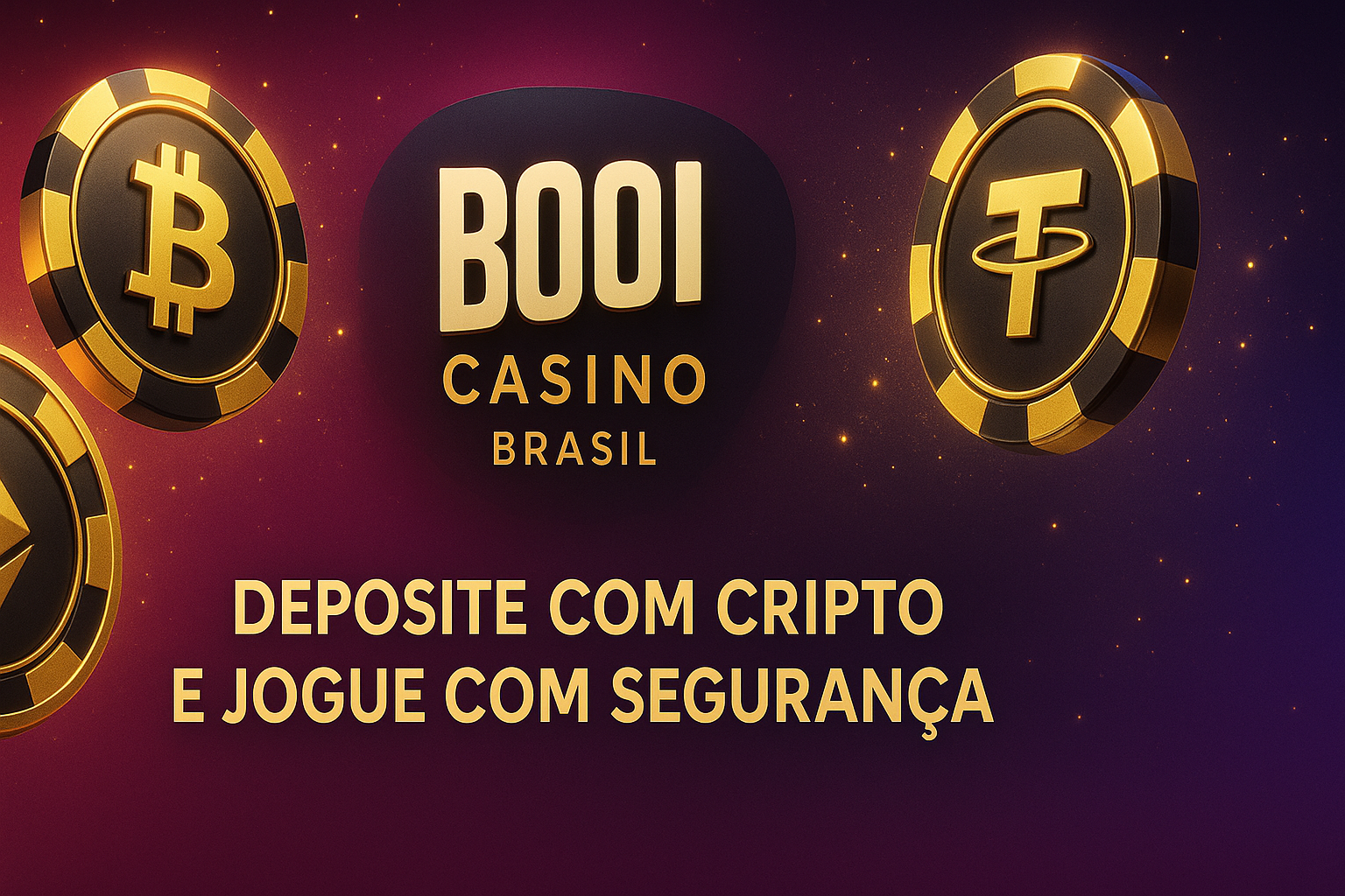 Booi Cassino Brasil mostrando Bitcoin, Ethereum e Tether em pagamentos com criptomoedas