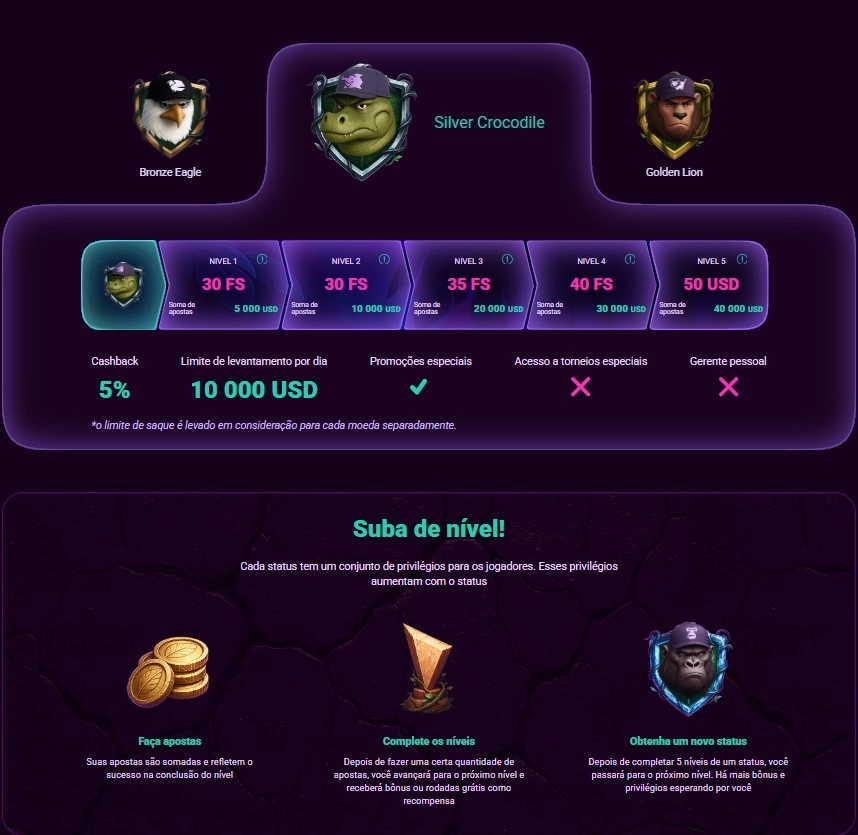 Status dos jogadores no Booi cassino